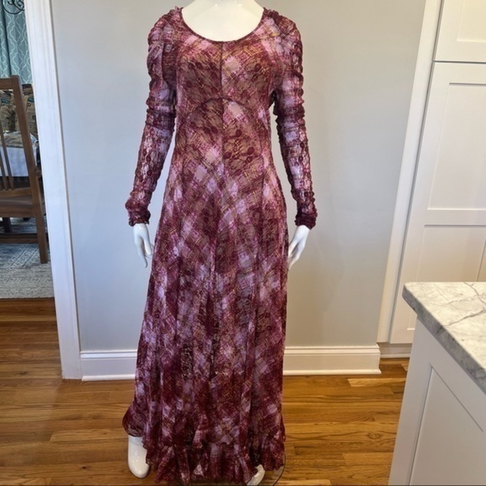 Free People Plum Mauve Lace-Sleeve Maxi Dress